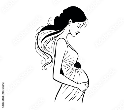 pregnancy young woman silhouette line art