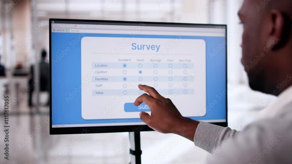 Online Survey Form. Man Filling List Online Survey Form. Man Filling List