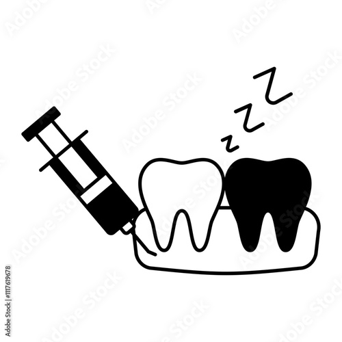 syringe for local anesthesia injection in gum for sedation concept, pain or discomfort before after procedure vector outline design, Odontology symbol, manual dexteritysign Dentist tools illustration