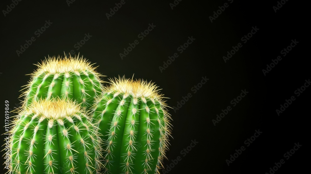 Close-Up of Vibrant Cactus with Spines Against a Dark Background Close-Up of Vibrant Cactus with Spines Against a Dark Background