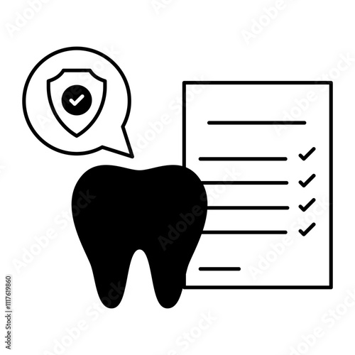 dental record history, assessment and diagnosis report concept, insurance claim document vector outline design, Odontology symbol, manual dexteritysign, Dentist tools stock illustration