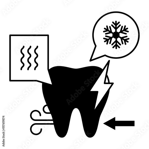 Toothache or painful teeth Dental abscess concept, throbbing Pain Due to hot or cold beverage sensitivity vector icon design, Odontology symbol, manual dexteritysign, Dentist tools stock illustration