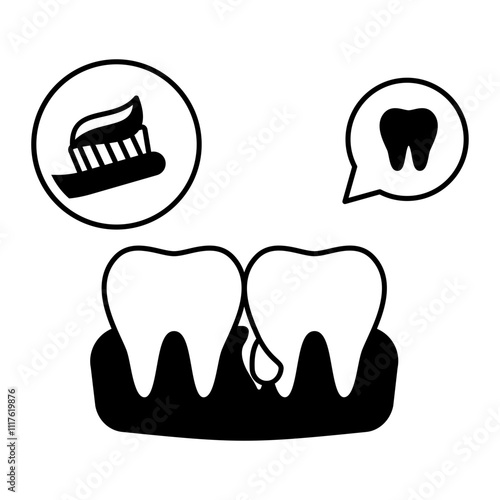 Pulpitis Fluoride treatments for Tartar and Plaque effected teeth concept, Periapical Abscess vector outline design, Odontology symbol, manual dexteritysign, Dentist tools stock illustration