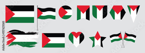 Set Palestine flag .national flag vector design set  with popular shapes and brush. Palestine flag vector illustration