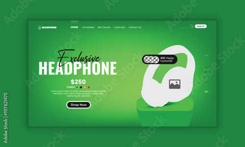 New arrival Headphone brand product landing page or Music headphone website home page hero section user interface design template