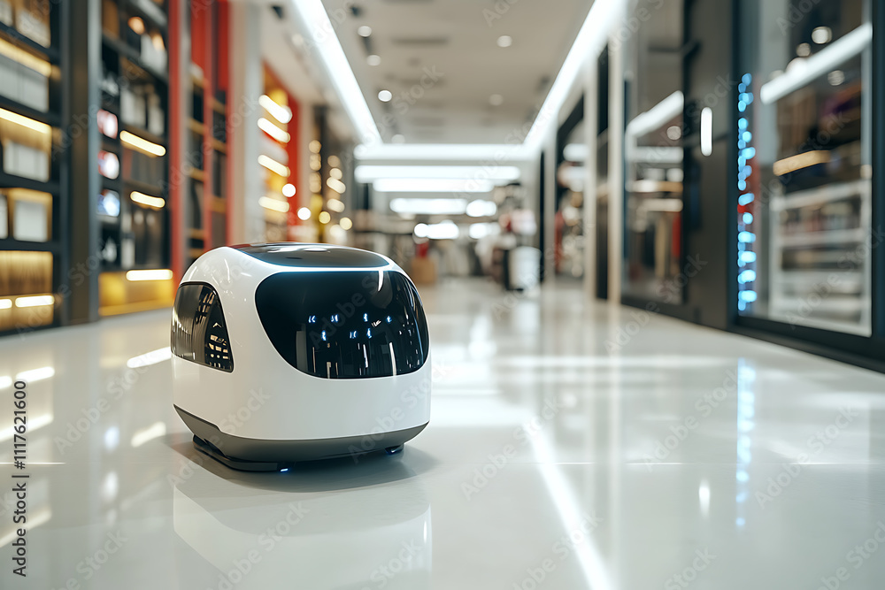 A sleek robot delivering packages or assisting customers in a high-tech retail store, showcasing convenience and efficiency
A sleek robot delivering packages or assisting customers in a high-tech retail store, showcasing convenience and efficiency