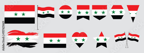 Set Syria flag .national flag vector design set  with popular shapes and brush. Syria  flag vector illustration