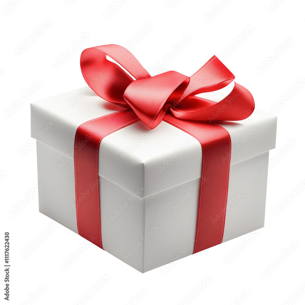 Fototapeta premium High-Quality PNG of White gift box with red bow Isolated on White Background – High Resolution