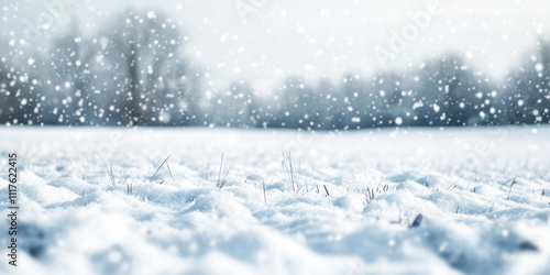 Wallpaper Mural Tranquil winter landscape with falling snowflakes on a snowy field Torontodigital.ca