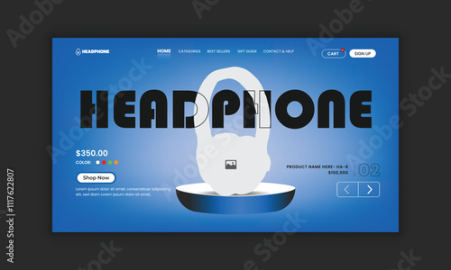 New arrival Headphone brand product landing page or Music headphone website home page hero section user interface design template