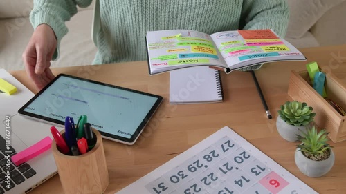 Entrepreneur Planning Business Schedule, Writing Tasks In Notebook At Desk, Focusing On Organization, Professional Success, And Productivity In The Workplace.