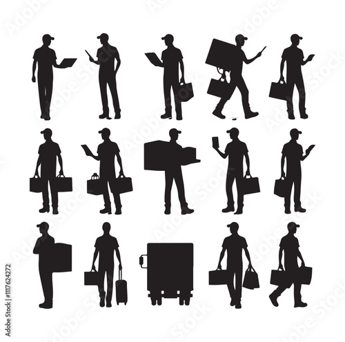 Delivery man silhouette  illustration  vector set photo