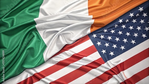 Irish And American Flags Symbolizing International Friendship And Unity