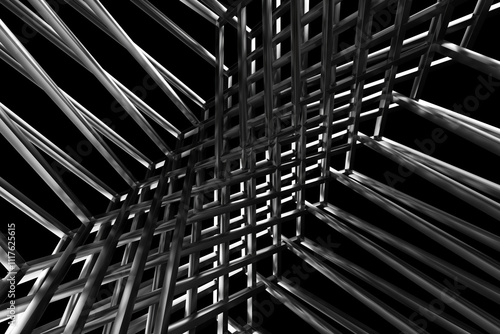 Intricate geometric metal structure with interwoven design for industrial and futuristic concepts. 3d render