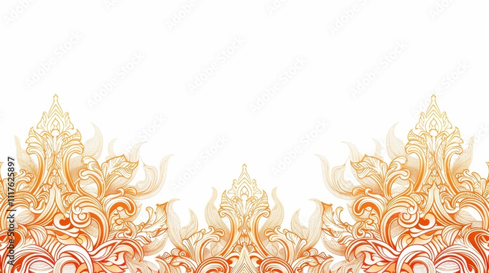 Traditional Thai Pattern in Orange and Cream Shades Traditional Thai Pattern in Orange and Cream Shades