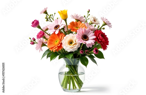 Wallpaper Mural  Flowers bouquet in the glass vase on the table, white background Torontodigital.ca