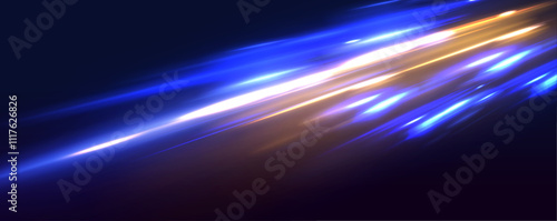 Neon glowing horizontal lines, laser beams, and particle motion create an acceleration effect, with bright red and blue speed rays and abstract lens flares, forming an exciting visual composition.