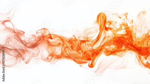 Abstract orange smoke swirling on a white background, creating a dynamic and ethereal pattern with hints of movement and mystery.