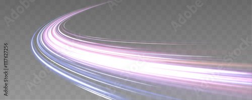 High speed effect motion blur night lights blue and red. Futuristic neon light line trails. Modern abstract high-speed light motion effect on black background. 