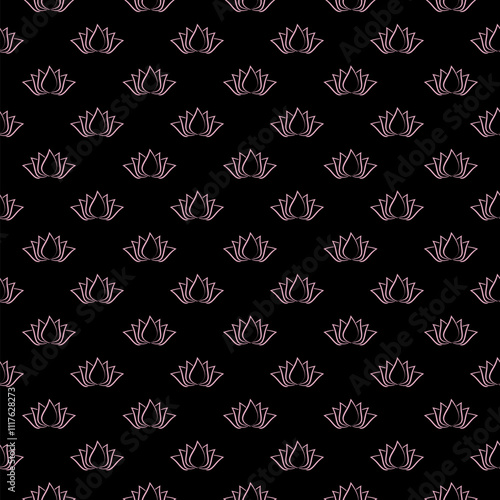 Lotus flower design Icon seamless pattern isolated on black background