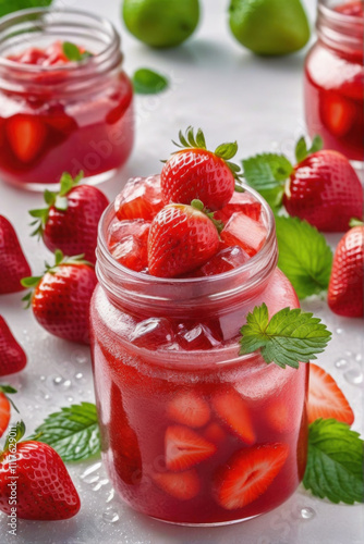 Wallpaper Mural a jar of fresh strawberry juice with whole and sliced strawberries immersed in the drink. Torontodigital.ca