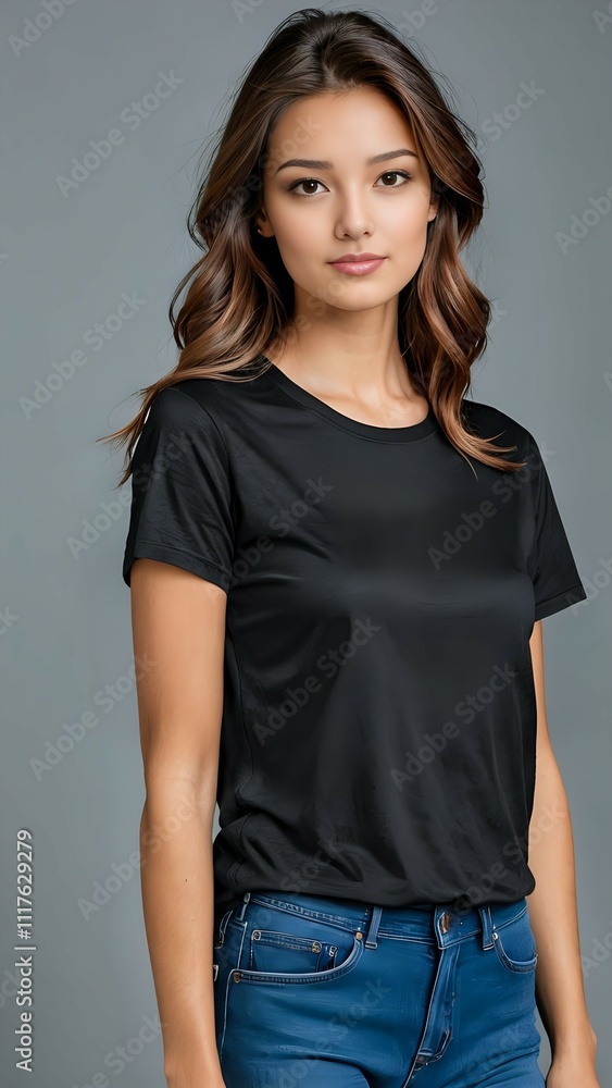 Portrait of a beautiful female model wearing a black t-shirt Portrait of a beautiful female model wearing a black t-shirt