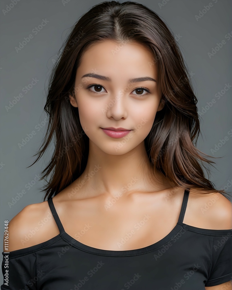 Portrait of a beautiful female model wearing a black t-shirt Portrait of a beautiful female model wearing a black t-shirt