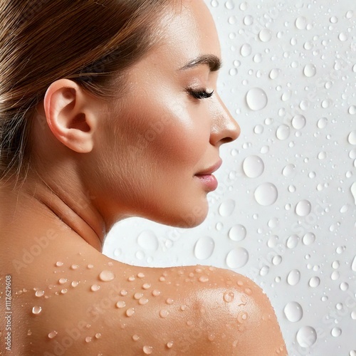 Beautiful model woman with drops of water. Dry skin hydration and moisturizing skin care cosmetic concept