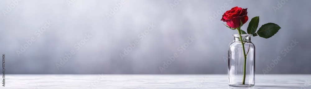 A single red rose in a clear glass vase sits against a soft, blurred background, evoking simplicity and elegance. A single red rose in a clear glass vase sits against a soft, blurred background, evoking simplicity and elegance.