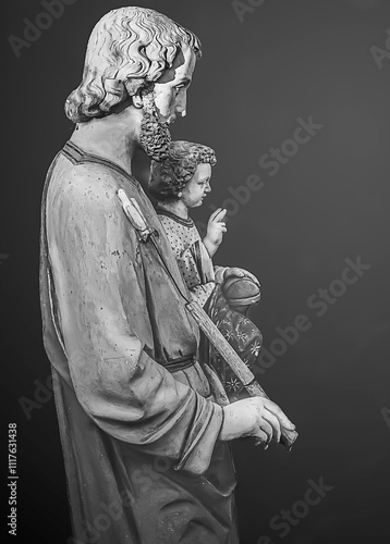 Saint Joseph and the Holy Child in Monochrome 