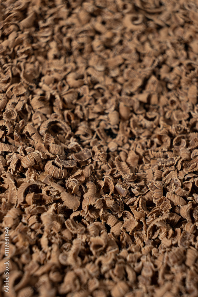 Grated natural organic chocolate shavings macro Grated natural organic chocolate shavings macro