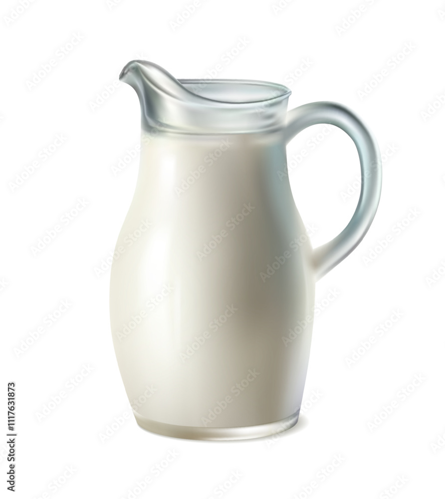 3d realistic vector icon illustration. Jug of fresh milk. Dairy products. Isolated on white background. 3d realistic vector icon illustration. Jug of fresh milk. Dairy products. Isolated on white background.