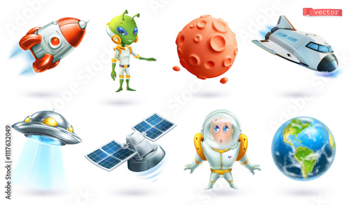 Space icon 3d cartoon vector set