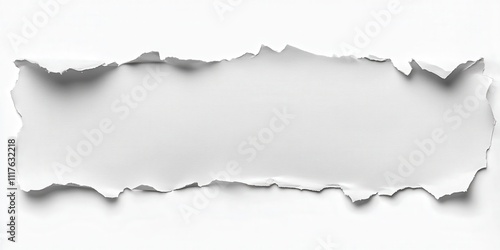 Tear Effect on a Blank White Paper with Ripped Edges Showcasing an Empty Space for Text or Graphics Usage