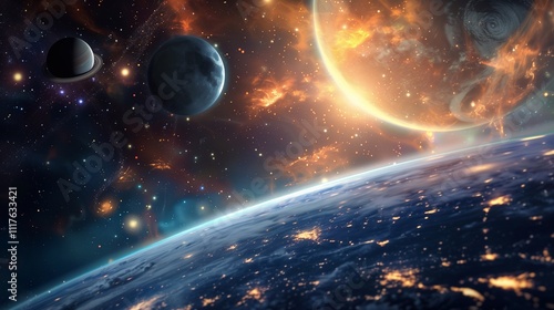 Fototapeta Naklejka Na Ścianę i Meble -  space galaxy with planets