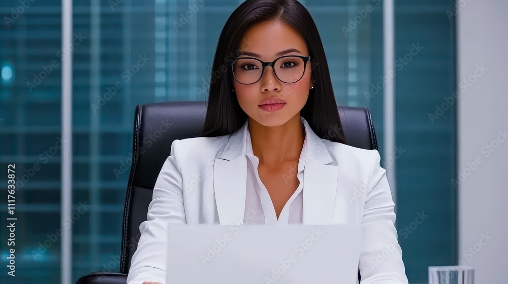 Confident businesswoman in modern office setting Confident businesswoman in modern office setting