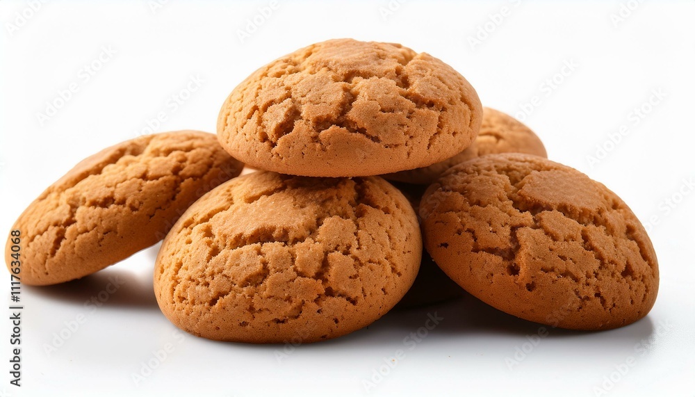 Golden-brown amaretti biscuits with a delicate texture, isolated on white, ideal for food branding, recipe visuals, and product photography Golden-brown amaretti biscuits with a delicate texture, isolated on white, ideal for food branding, recipe visuals, and product photography