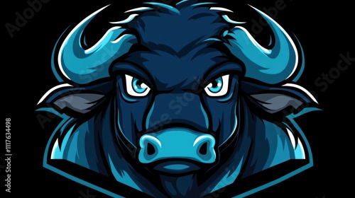 A striking bull illustration showcases determination and power through vivid blue and black colors photo