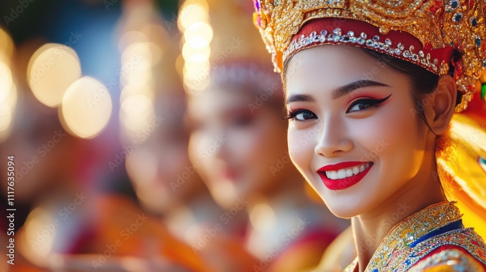 Traditional Thai Dancer in Elaborate Costume with Cultural Headdress Traditional Thai Dancer in Elaborate Costume with Cultural Headdress