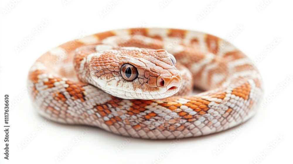 Fototapeta premium Close-up View of a Captivating Orange and White Patterned Snake on a Plain Background