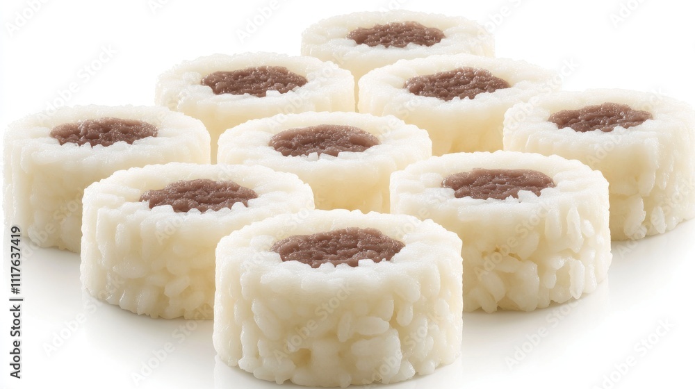 Delicate rice flour rolls with sweet bean paste invite indulgence in every bite Delicate rice flour rolls with sweet bean paste invite indulgence in every bite