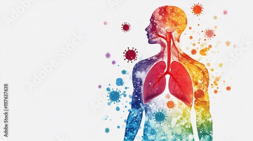 Human Respiratory System and Viruses: A Colorful Watercolor Illustration