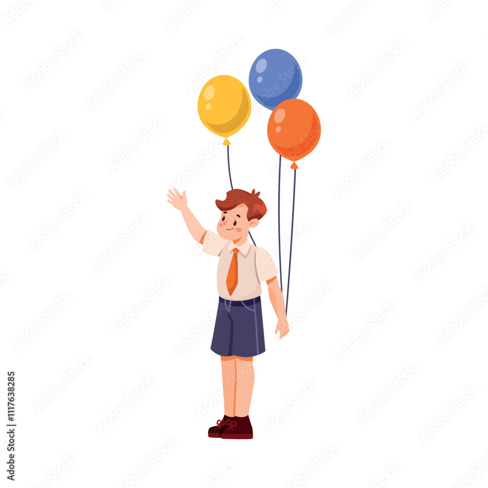 Smiling School Boy Character at First September with Balloon Bunch Vector Illustration Smiling School Boy Character at First September with Balloon Bunch Vector Illustration