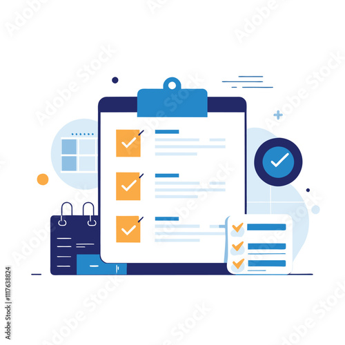 Modern checklist illustration with clipboard and notepad