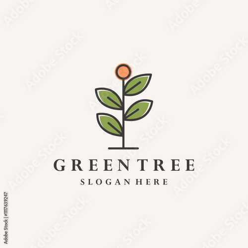 Green tree logo vector hipster vintage icon illustration