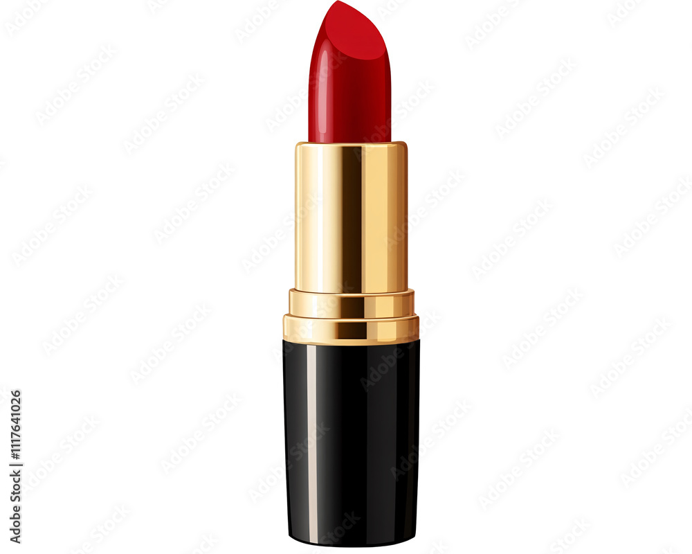 a red lipstick in a black and gold tube