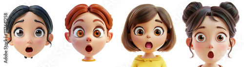 3D Girl with Surprised Expression Emoji Transparent Background