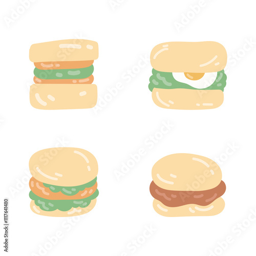 Set of hamburger illustration. Fast food illustration art.