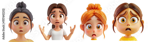3D Girl with Confused Face Emoji  Transparent Background