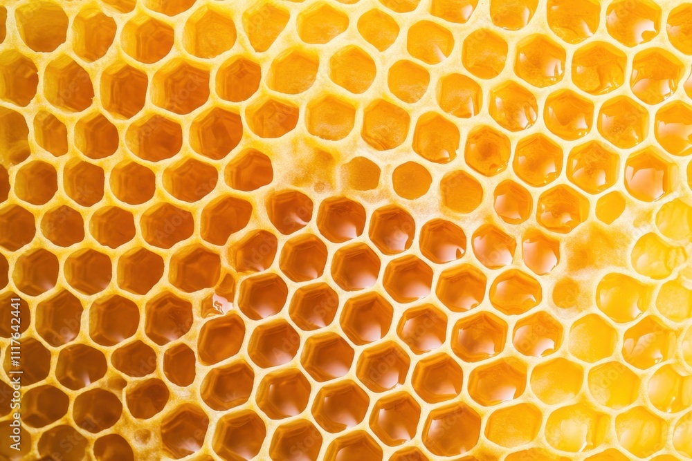 A close-up view of honeycomb, showcasing its hexagonal patterns and rich golden color, highlighting the natural beauty and structure of bees' work. A close-up view of honeycomb, showcasing its hexagonal patterns and rich golden color, highlighting the natural beauty and structure of bees' work.